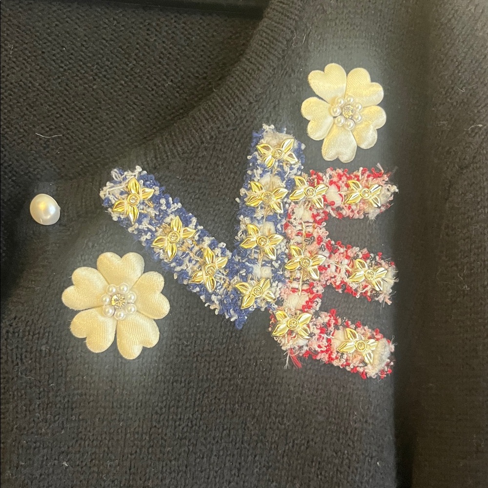 CeCe Black Cardigan with Colorful Floral Accents - Picture 5 of 10